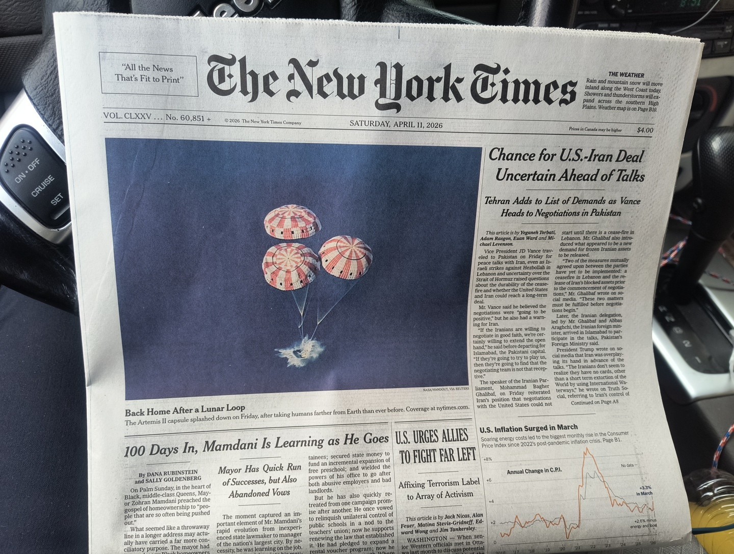 The New York Times Saturday April 11 2026 Back Home After a Lunar Loop. The…