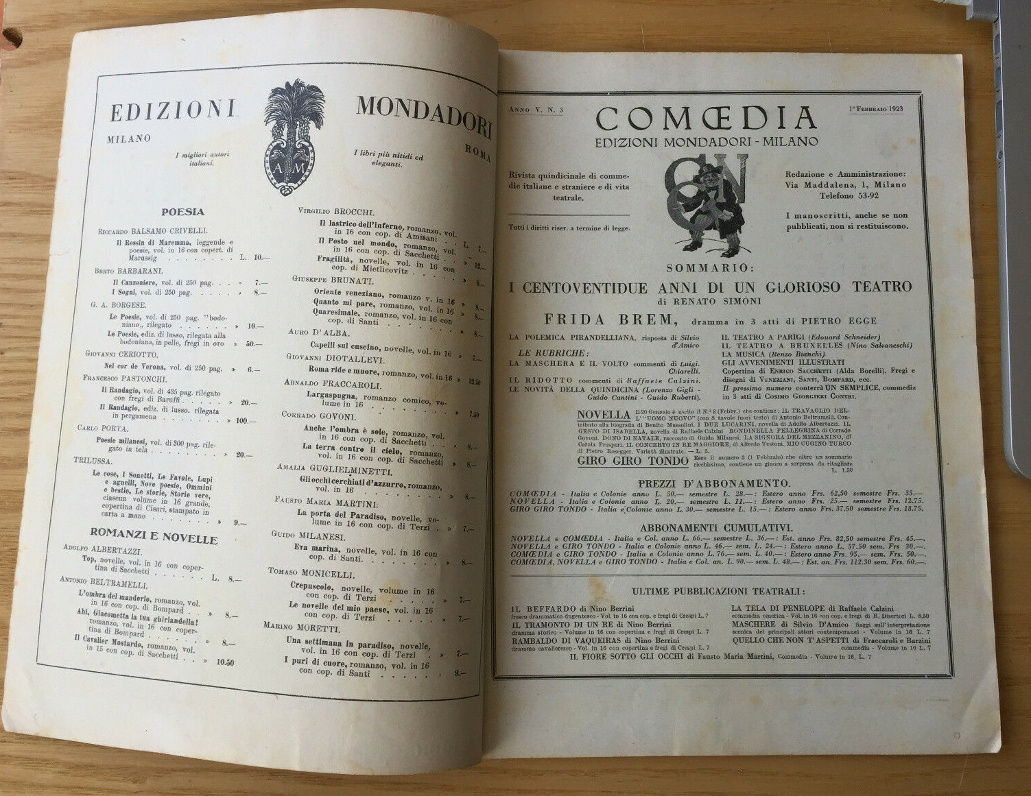MONDADORI COMEDY PERIODICO COMEDIA E VITA THEATRALE N° 3 1923 ELEONORA DUSE