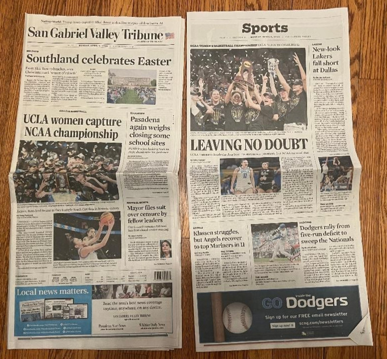 SAN GABRIEL TRIBUNE APRIL 6 2026 UCLA BETTS WIN TOURNEY BETTER THAN L.A. TIMES