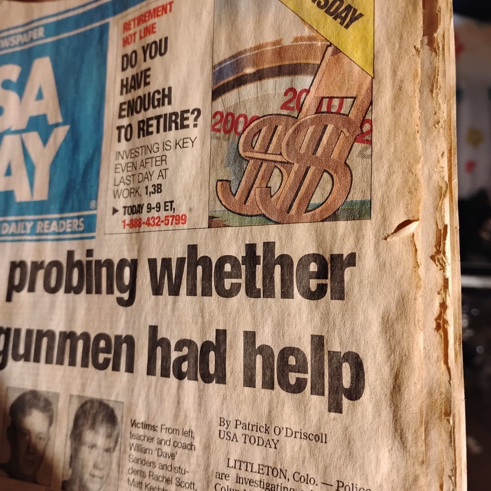 Vtg 4-22-99 USA Today Columbine High School Coverage Newspaper *Little Wtr Dmg*