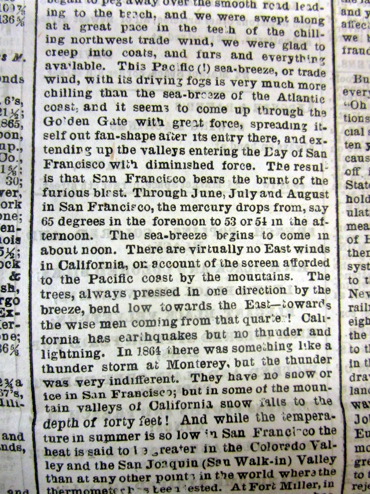 1869 newspaper DETAILED early DESCRIPTION of SAN FRANCISCO California 155 yr ago