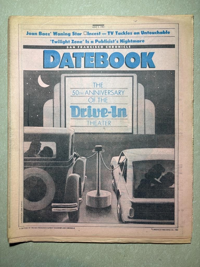 San Francisco Chronicle Datebook June 1983 Drive-Ins vtg newspaper joan baez