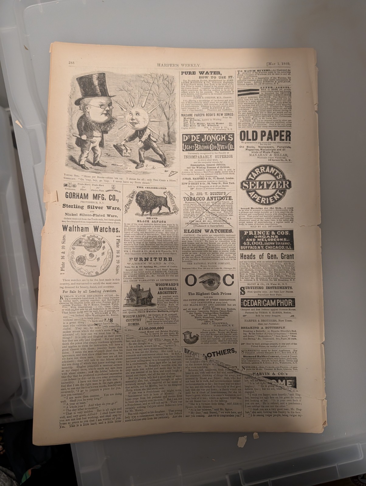 May 1 1869 Harpers Weekly, Velocipede Bicycle Mania, Yorktown Surrender, Shakesp