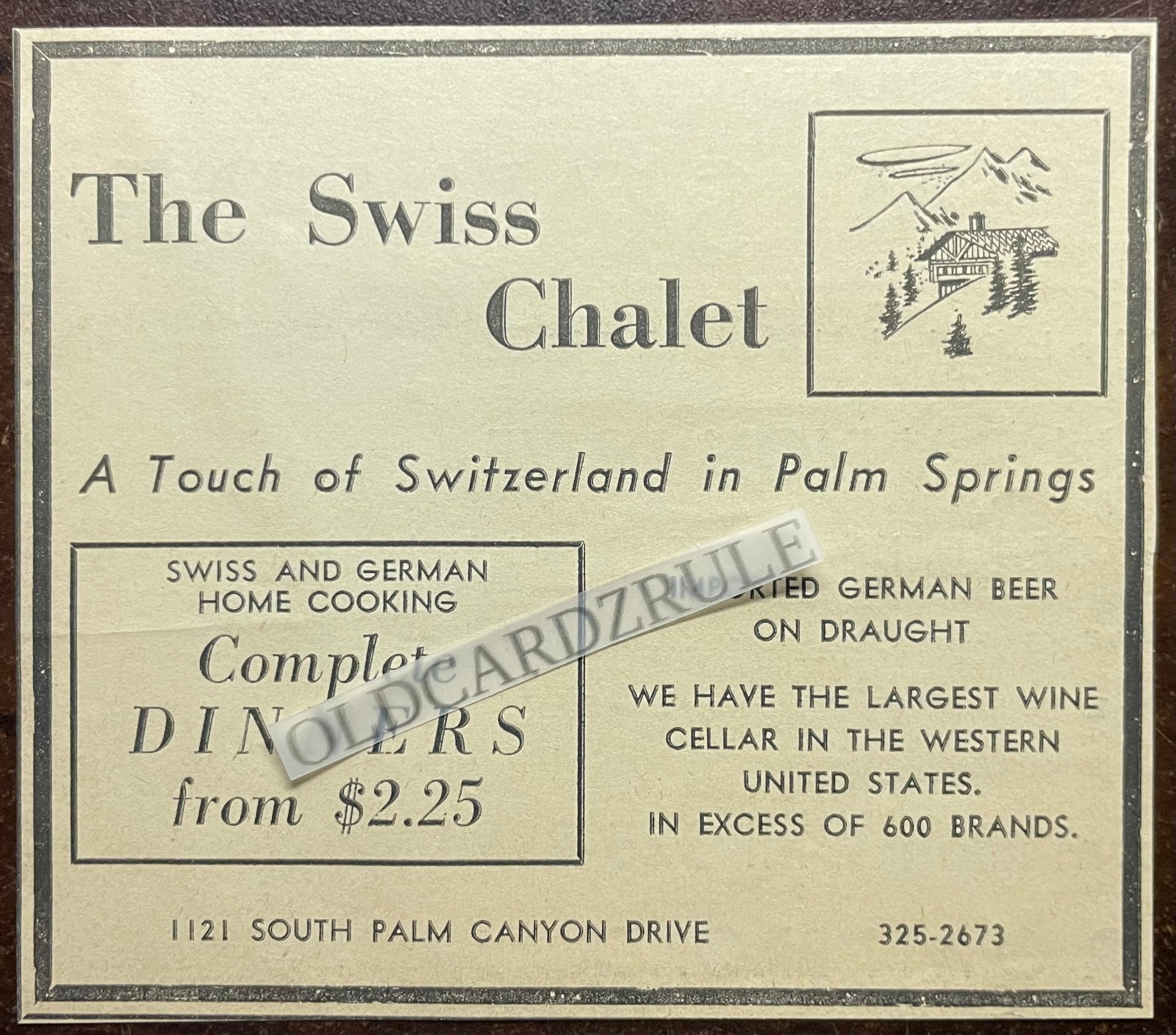 Original 60’s Newspaper Ad *THE SWISS CHALET* Switzerland in Palm Springs, Calif