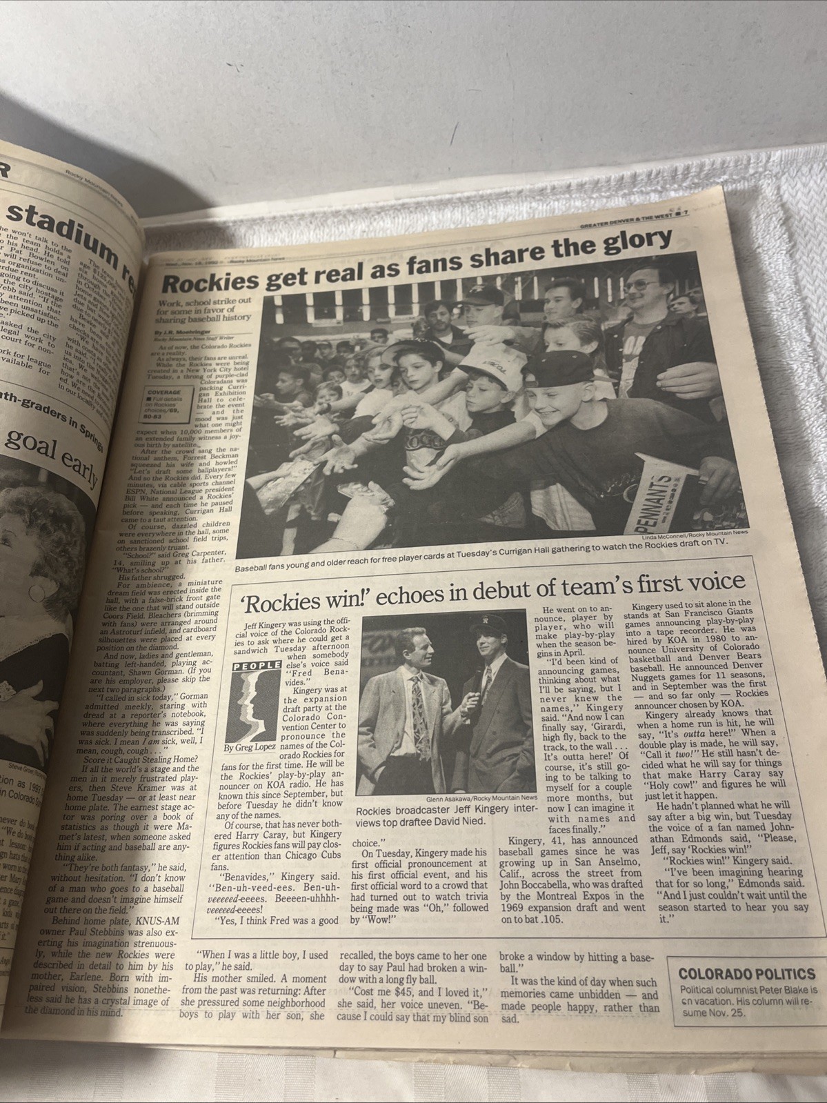 VTG Rocky Mountain News Newspaper Nov 18 , 1992 A Team Is Born Colorado Rockies