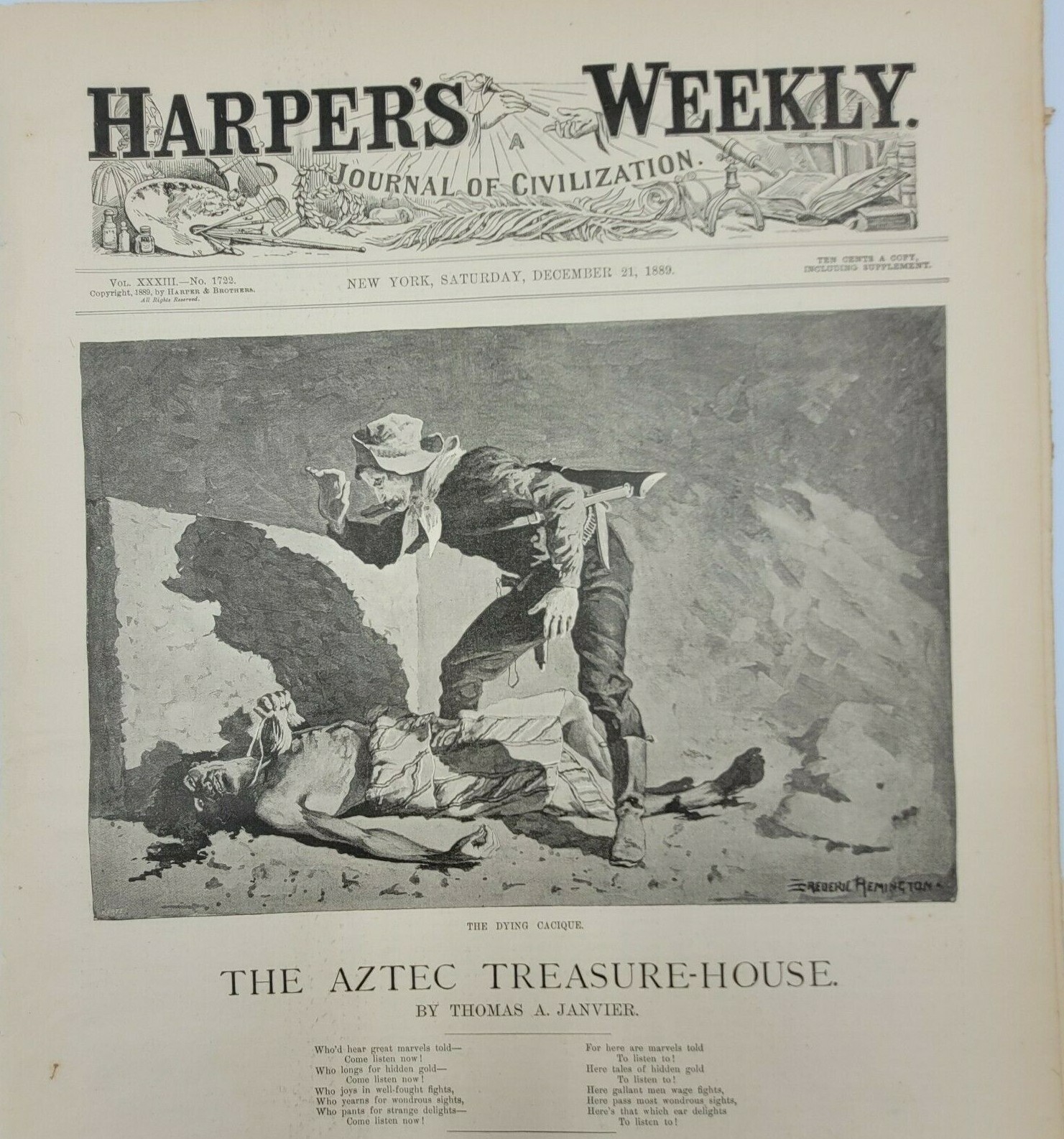 Harpers Weekly 12/21/1889 Remington’s “Cowboys Coming To Town For Christmas”