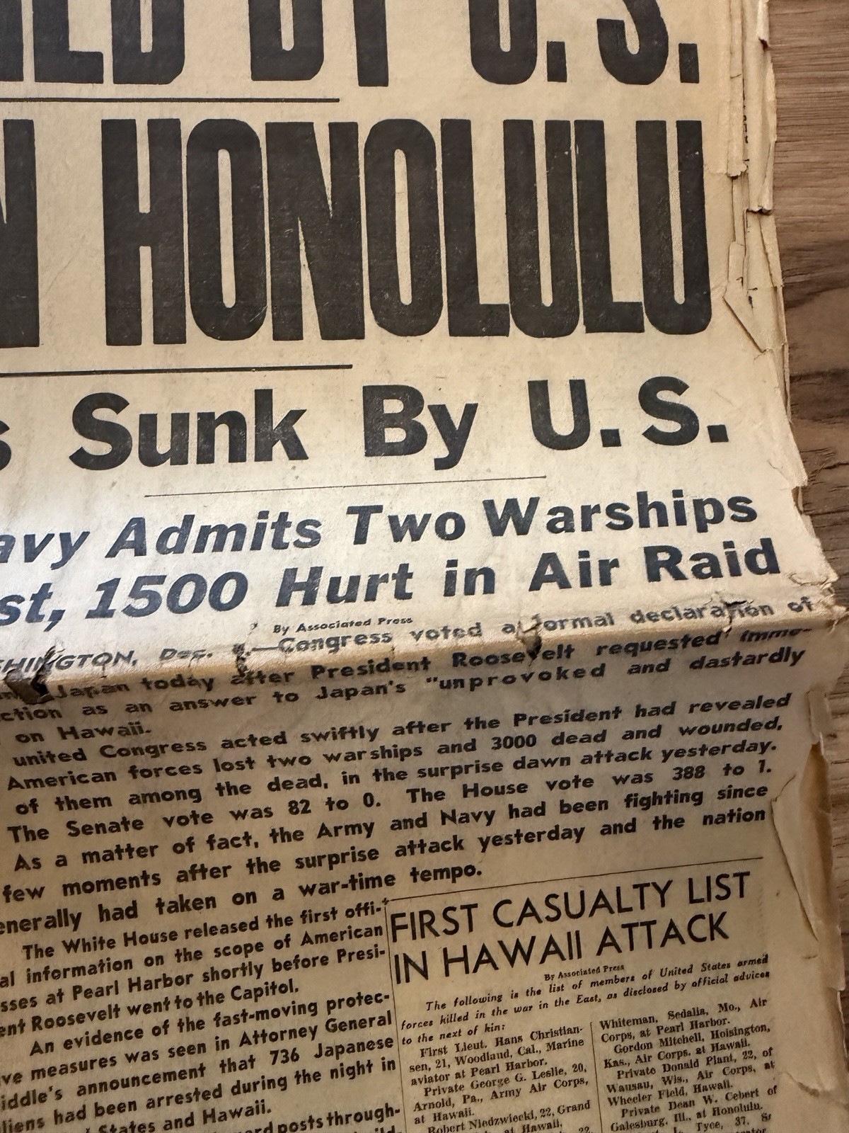 Los Angeles Examiner Newspaper EXTRA December 8, 1941 WAR DECLARED BY US PEARL H