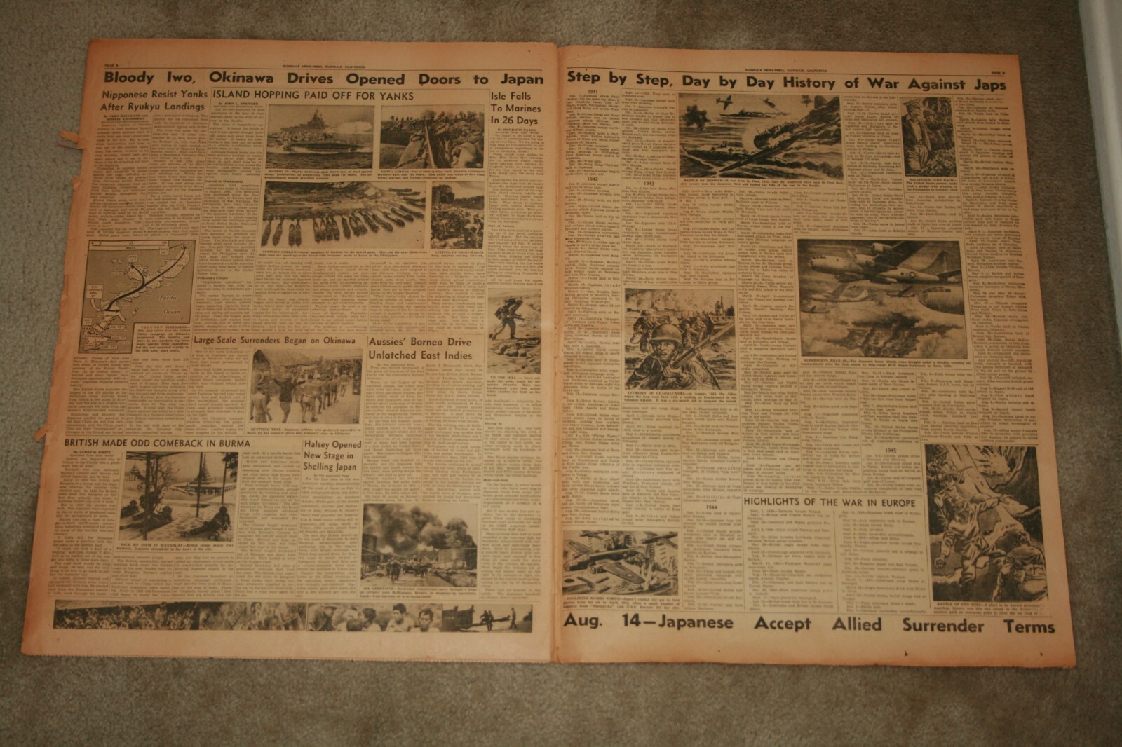 Glendale News-Press August 1945 Extra * PEACE! – WAR’S OVER! * Japan Surrenders