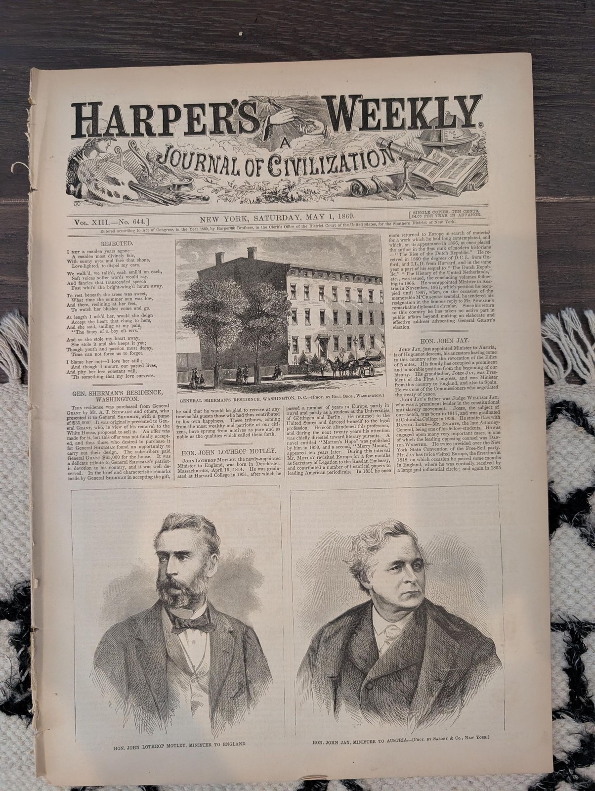 May 1 1869 Harpers Weekly, Velocipede Bicycle Mania, Yorktown Surrender, Shakesp