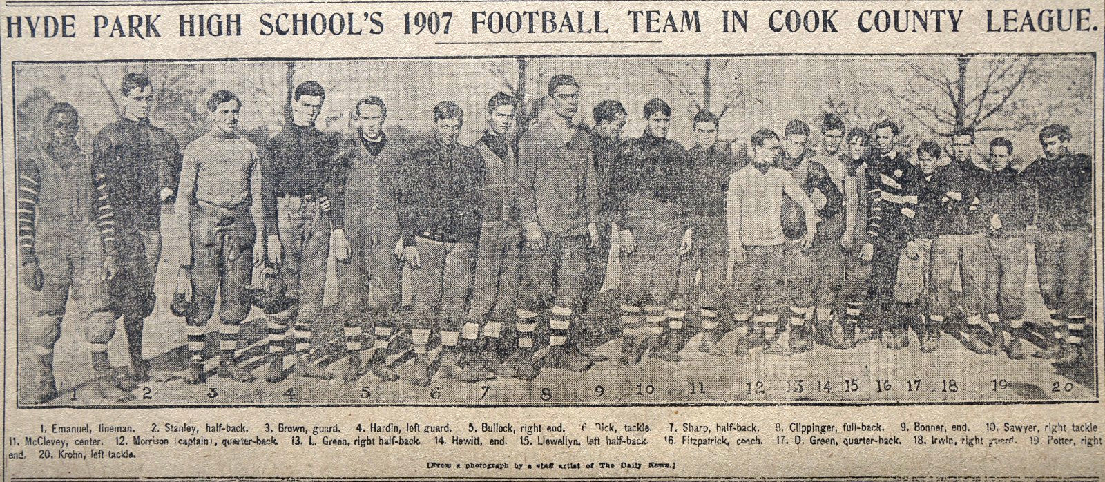 1907 Chicago Sports Page – Rare Hyde Park High School Football Team Photo