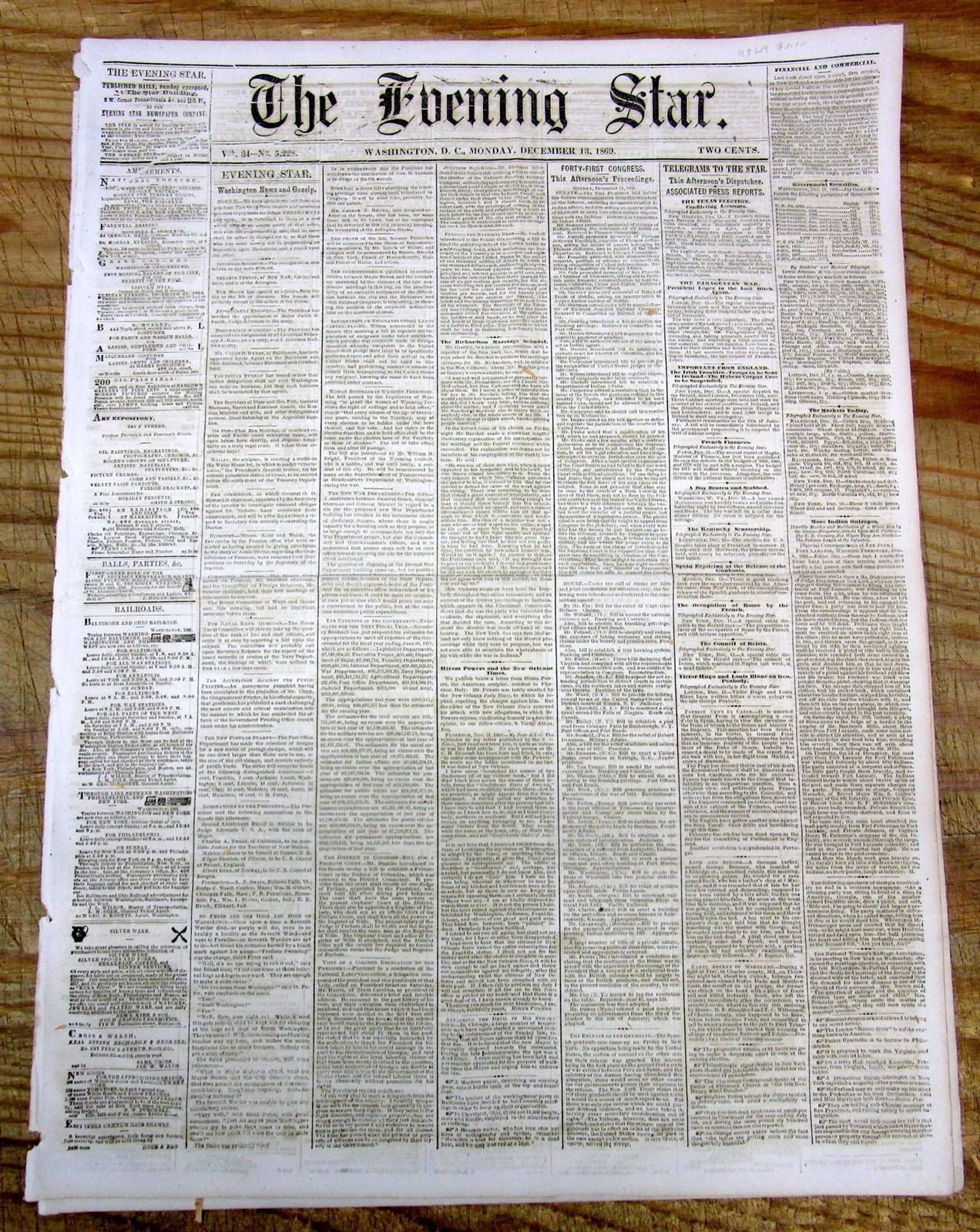 1869 newspaper WYOMING becomes the 1st STATE to pass a WOMEN SUFFRAGE ACT