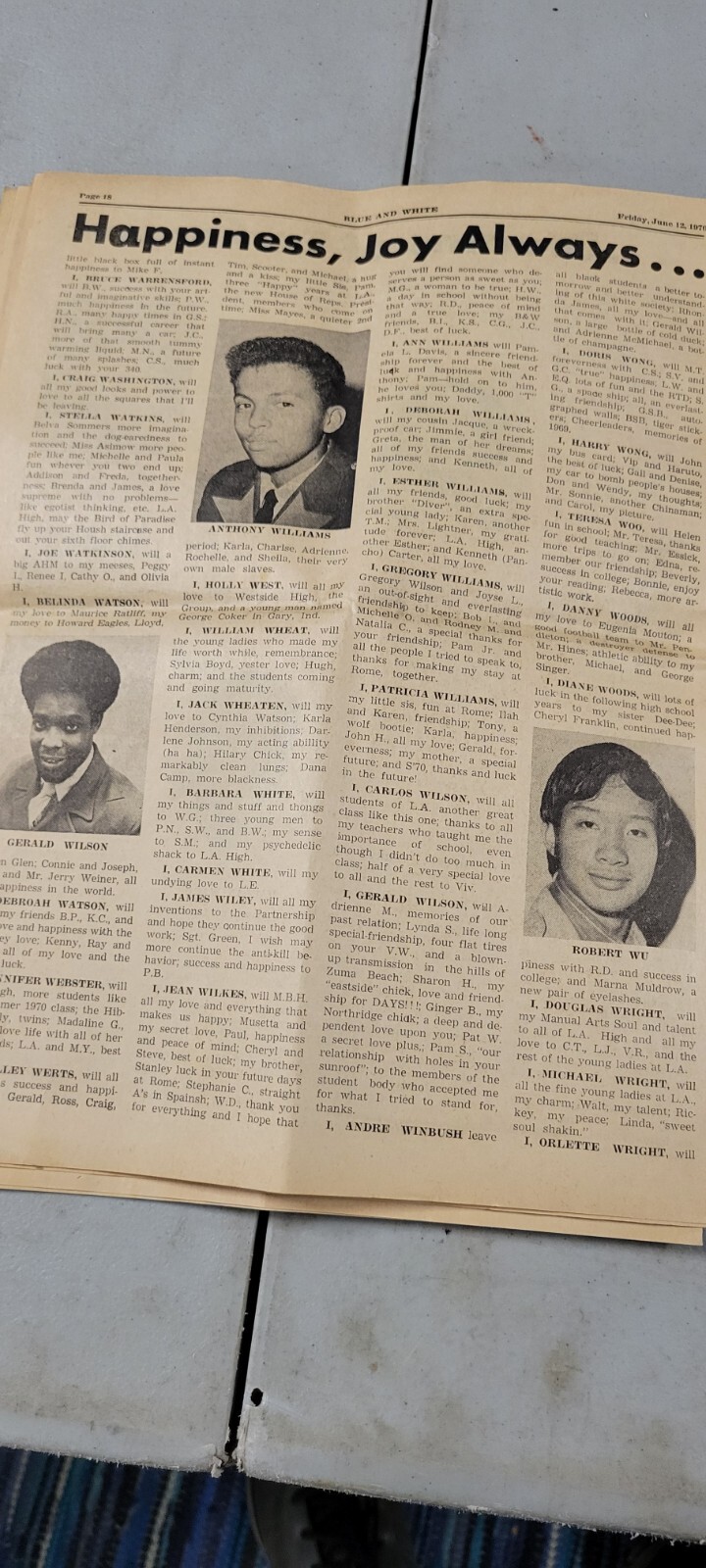 Vintage Rare 1970 LA High School Americana Wassimba Wajasiris Black Newspaper
