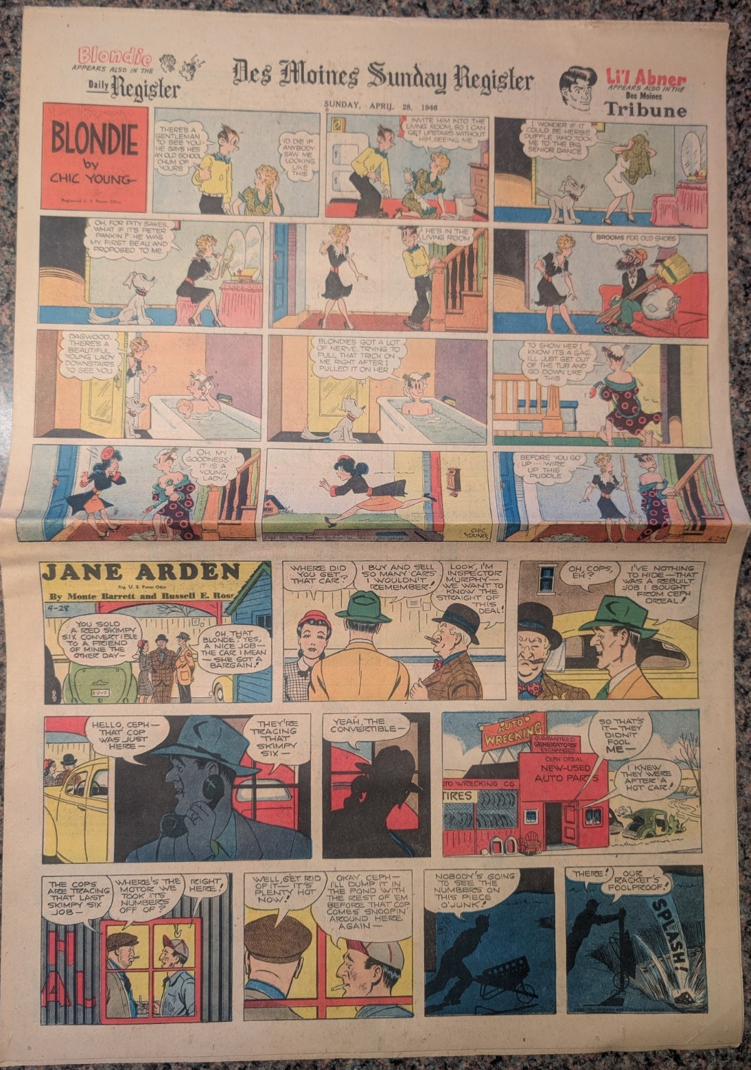 Des Moines Sunday Register 4/28/1946 Comics Section, 3 Sections, Li’l Abner