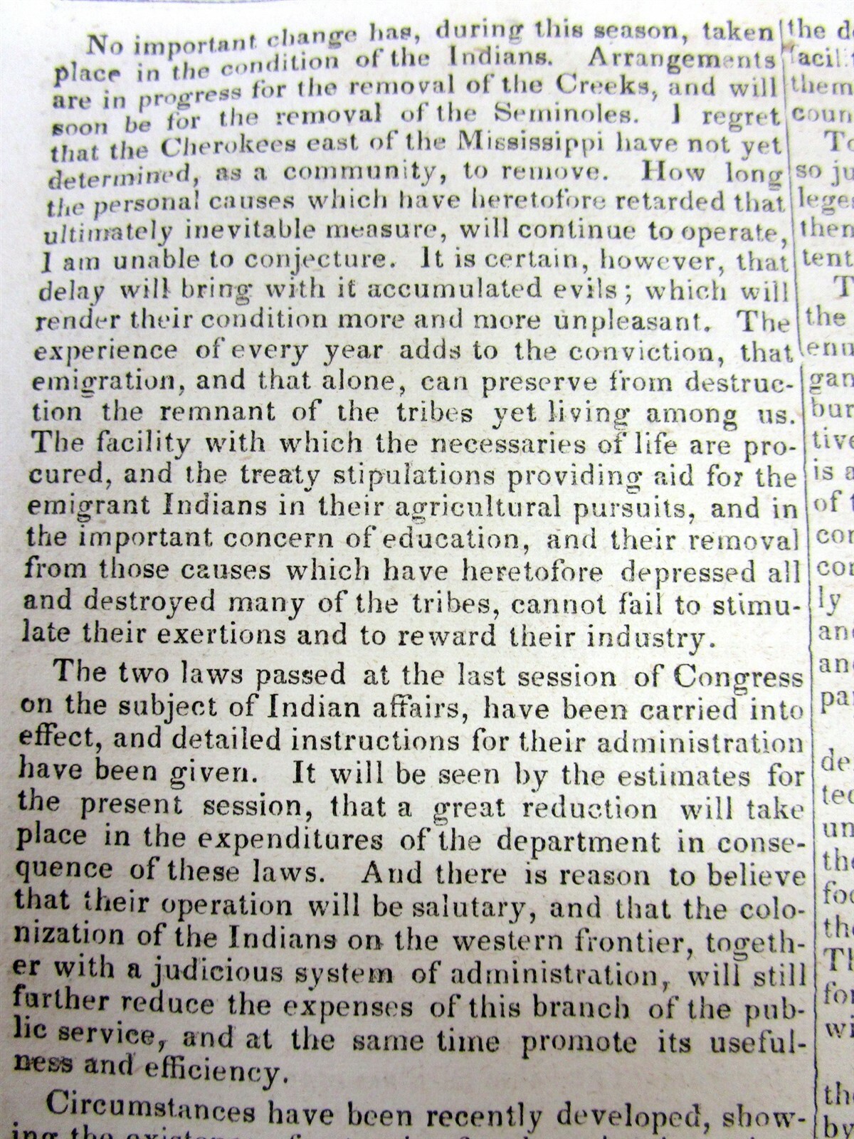 1834 newspaper PRESIDENT ANDREW JACKSON supports NATIVE AMERICAN INDIAN REMOVAL
