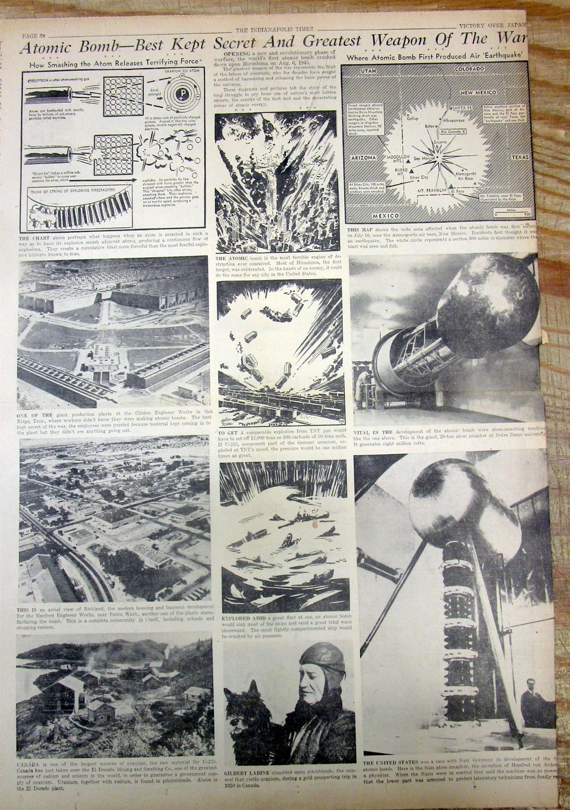 1945 newspaper US DROPS 2 ATOM BOMBS on HIROSHIMA & NAGASAKI & JAPAN SURRENDERS