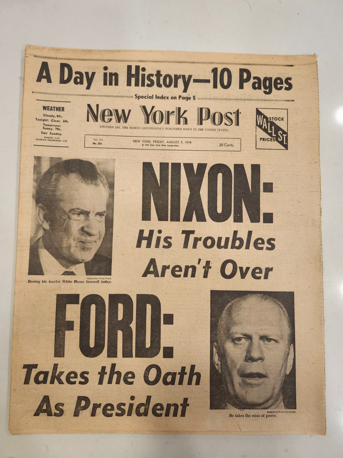 NIXON: His Troubles Aren’t Over August 9, 1974 New York Post Newspaper Complete