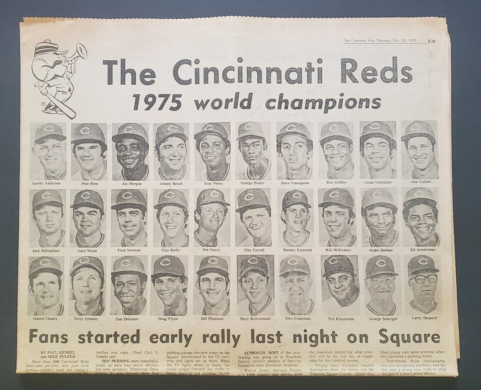 RARE 1975 Cincinnati Post Newspaper Section – Reds WORLD CHAMPIONS – Rose, Bench