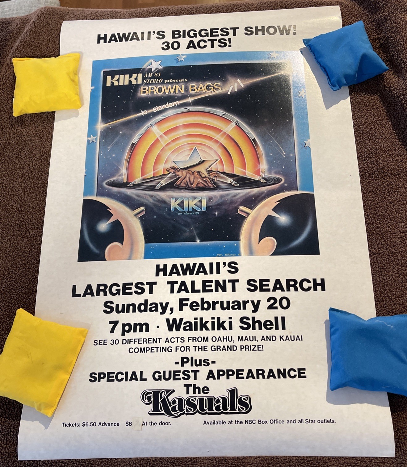 Vintage ‘83 Hawaii Brown Bags to Stardom Waikiki Shell Talent Concert Poster