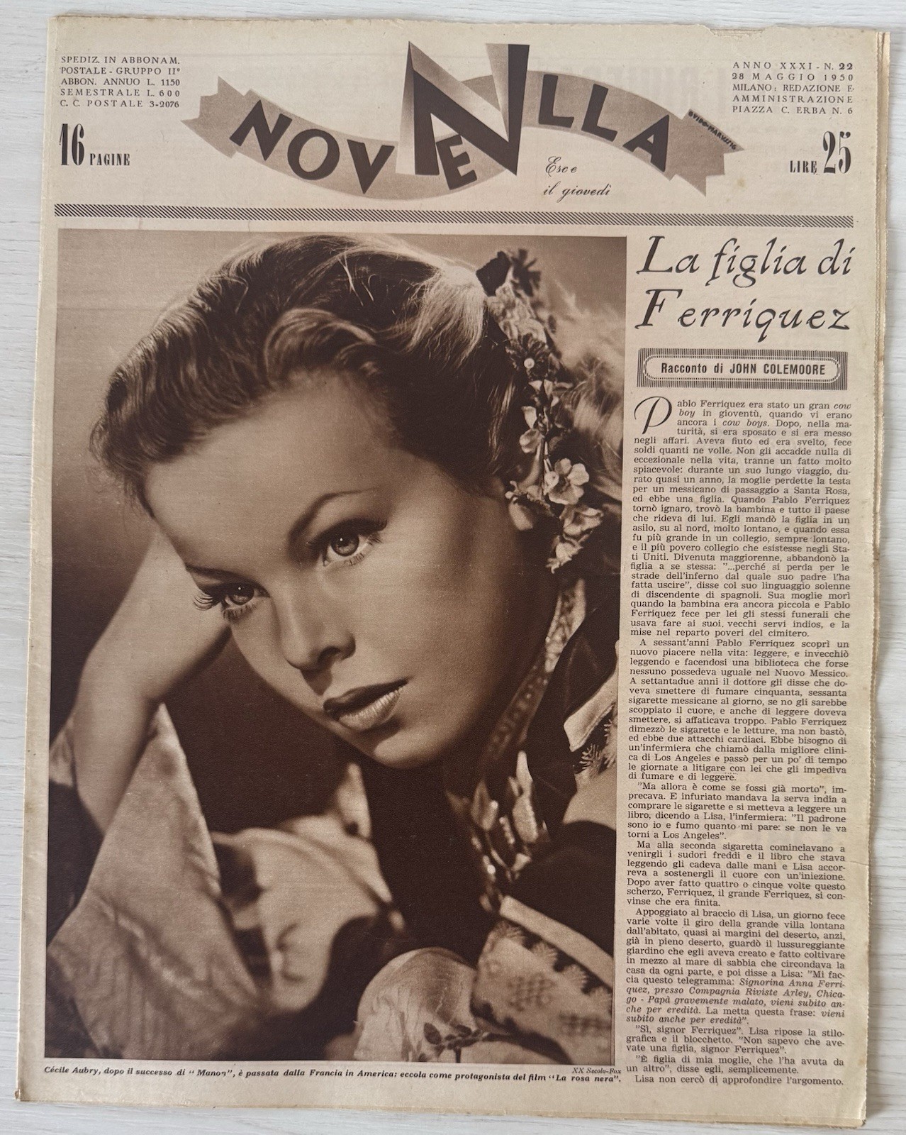 NEWS women’s literary magazine rizzoli No.22 1950 year XXXI cecile aubry