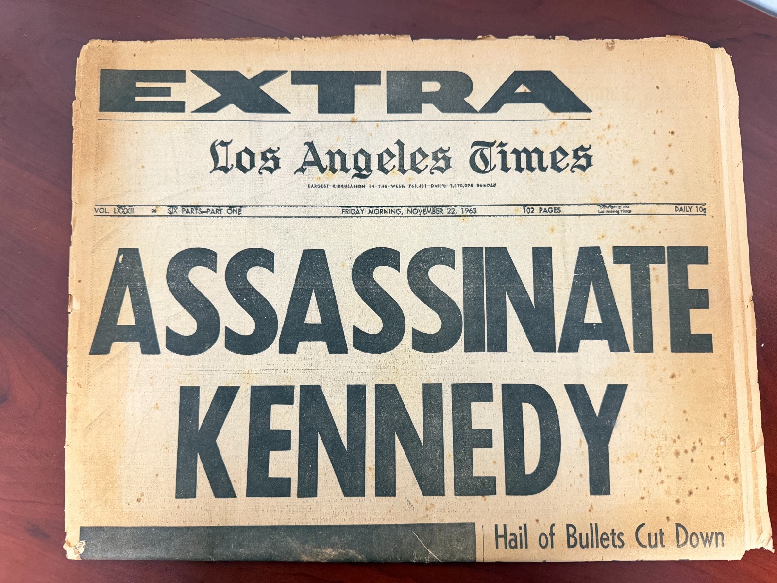 Los Angeles Times Newspaper EXTRA November 22, 1963 Assassinate Kennedy