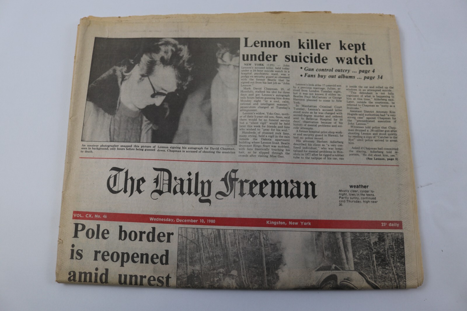 2 Newspapers Dec. 9/10, 1980 – John Lennon Assassination…SEE PHOTOS !!!
