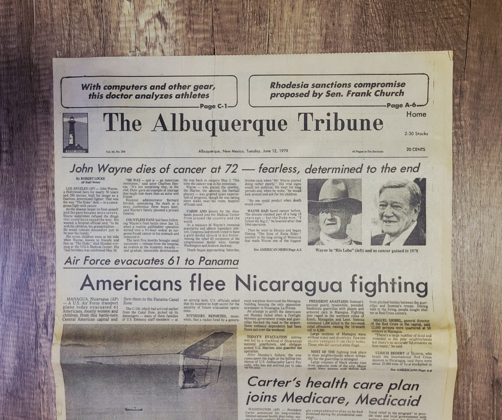 1979 Jun 12: Albuquerque Tribune – John Wayne Legendary Actor Cowboy Dead At 72!