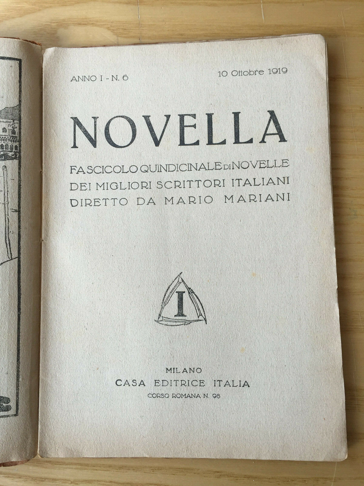MONDADORI NOVELLA PERIODICAL ITALIAN WRITERS N° 6 1919 BRUNATI RUGGI PROSPERI