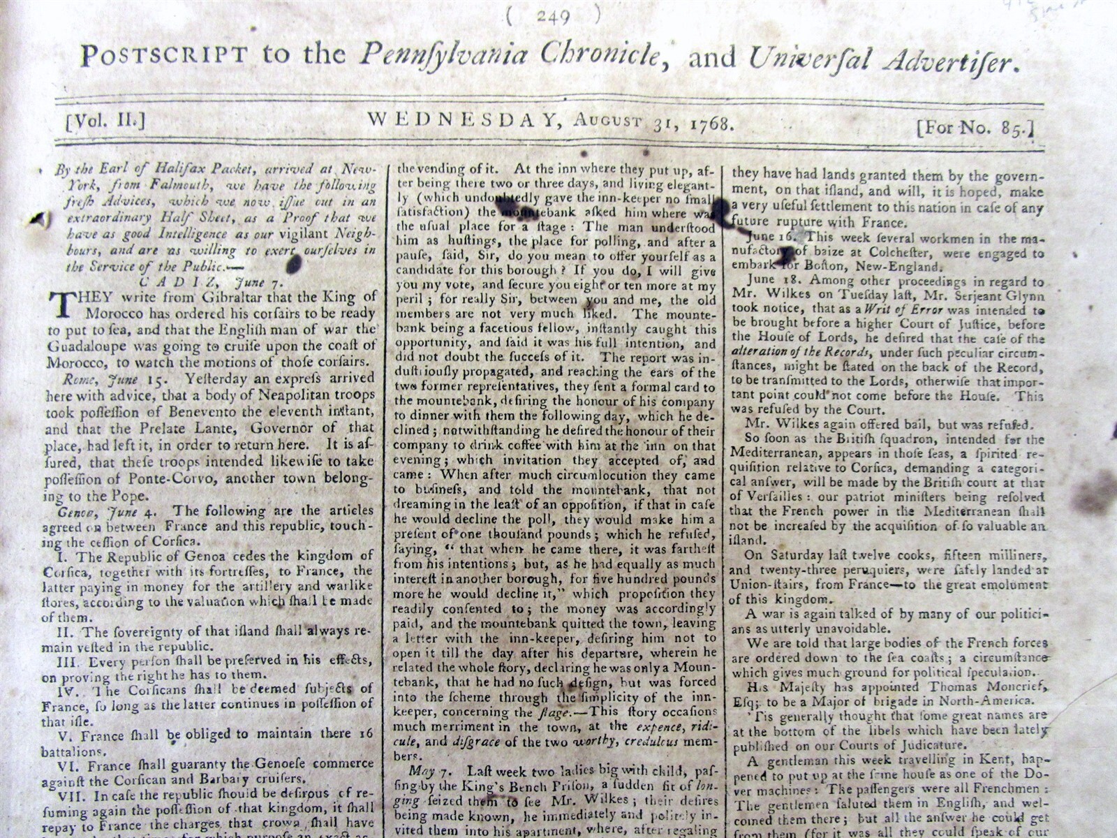 1768 REVOLUTIONARY WAR newspaper “EXTRA” RUNAWAY SLAVE AD Newcastle Co DELAWARE