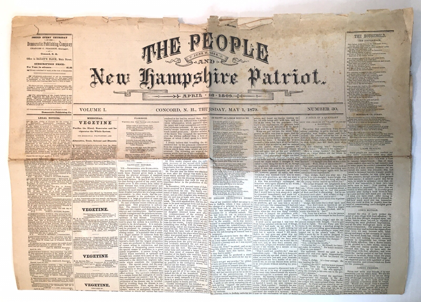 The People And New Hampshire Patriot Newspaper Concord NH May 1, 1879