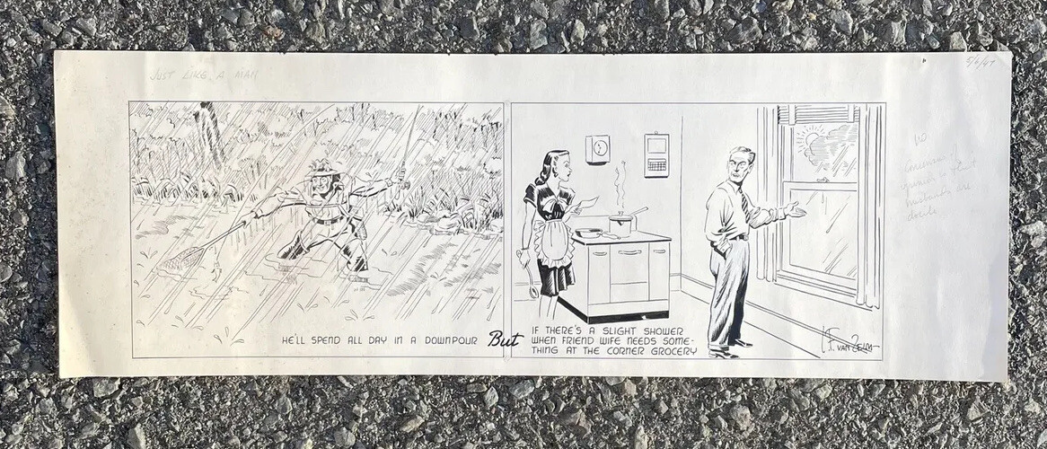 Vintage 1940s Original Newspaper Marriage Illustration Art By Van Zelm