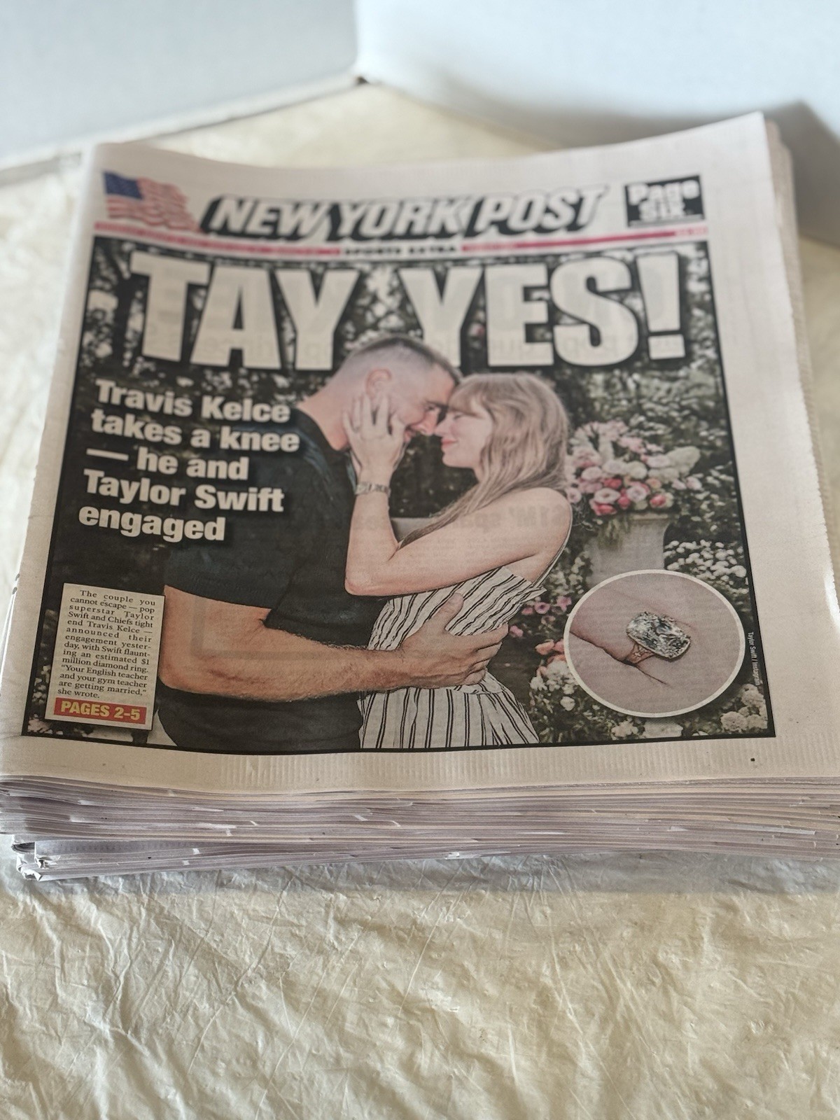 Taylor Swift & Travis Kelce Engaged “Tay Yes!” New York Post Newspaper 8/27/2025