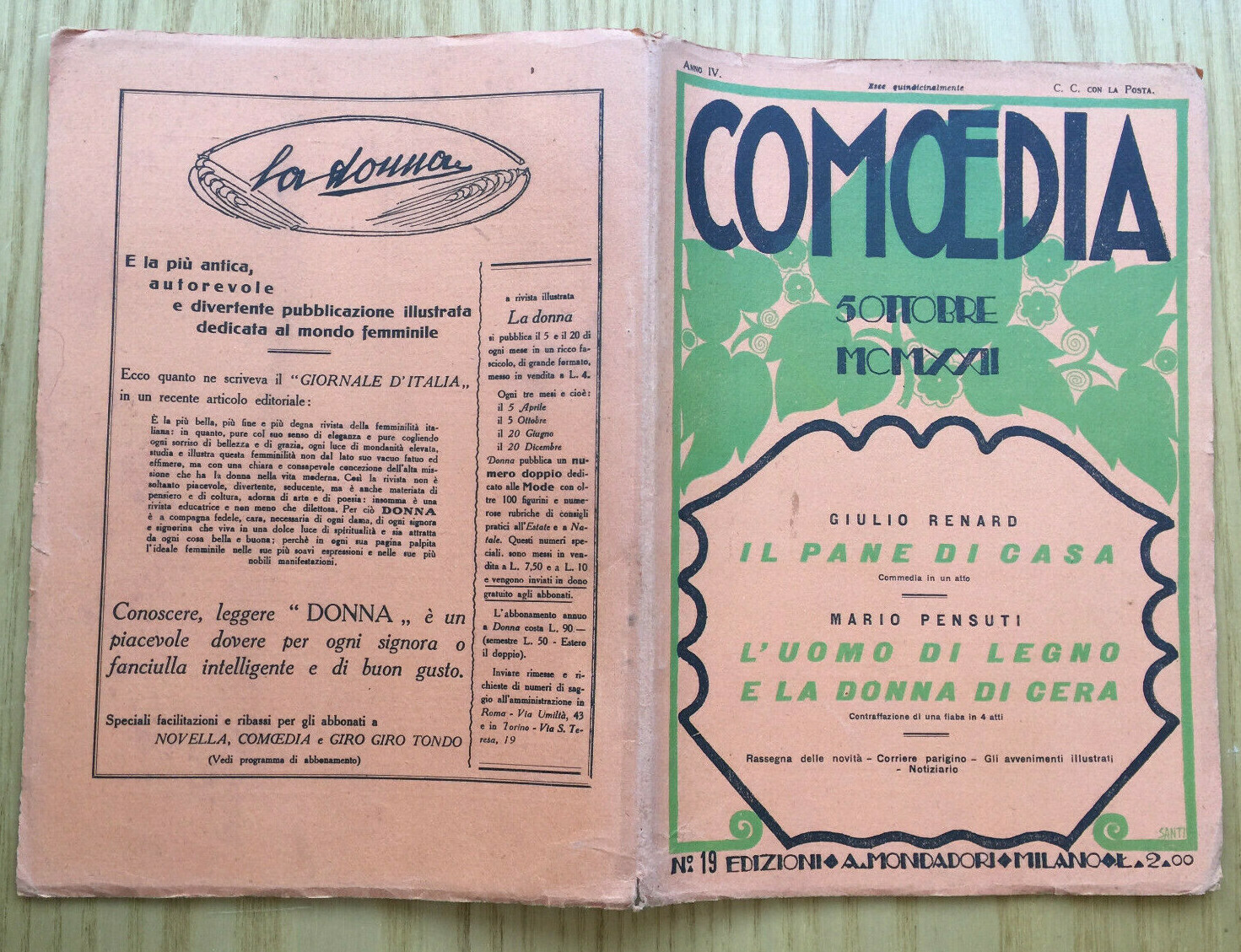 MONDADORI COMEDIA PERIODICO COMEDIA E VITA TEATRALE N° 19 1922 G. RENARD 2/19
