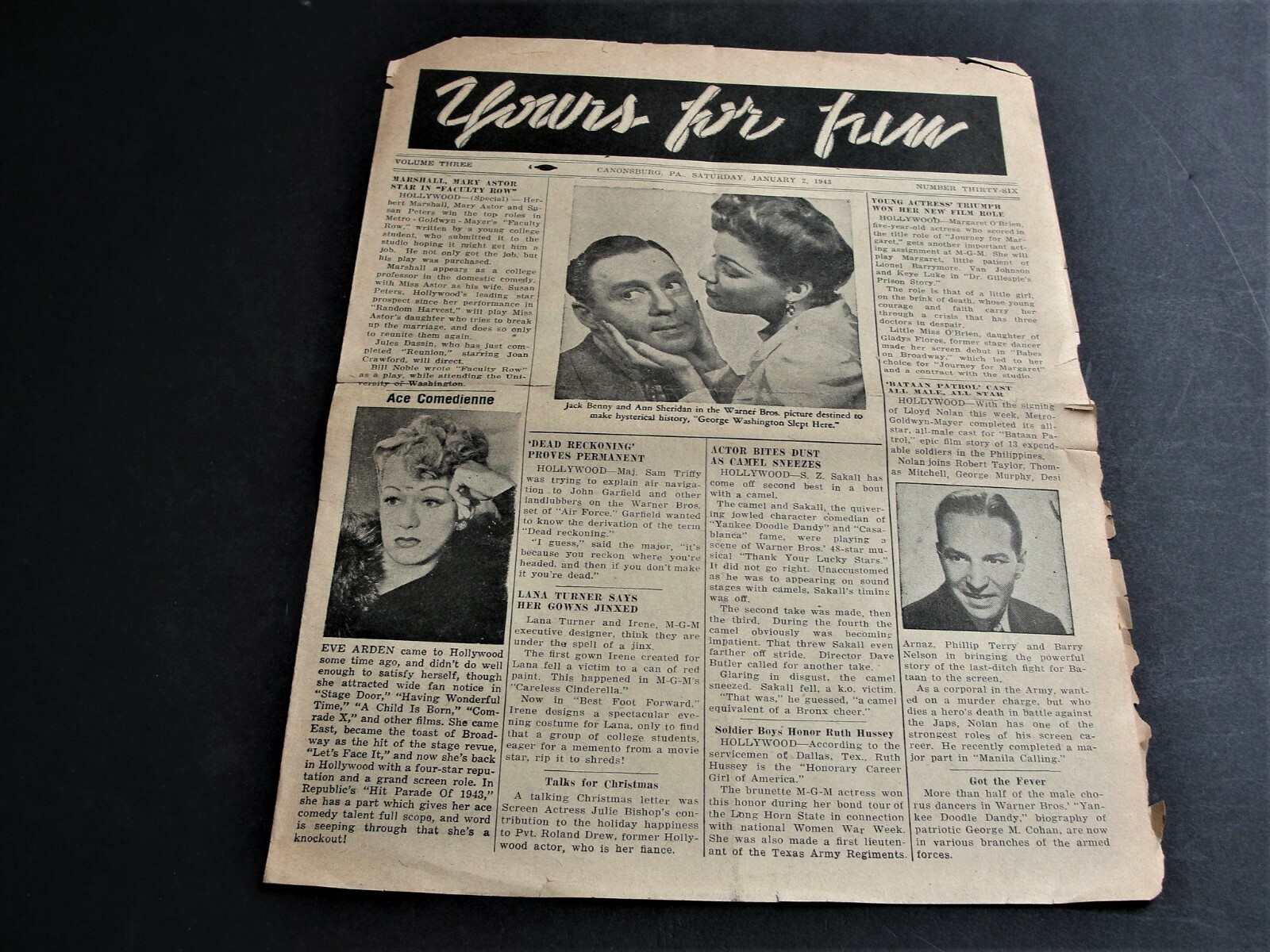 Vintage-Original 1940s Movie News & Ads.- Newspaper Set of (6). RARE.