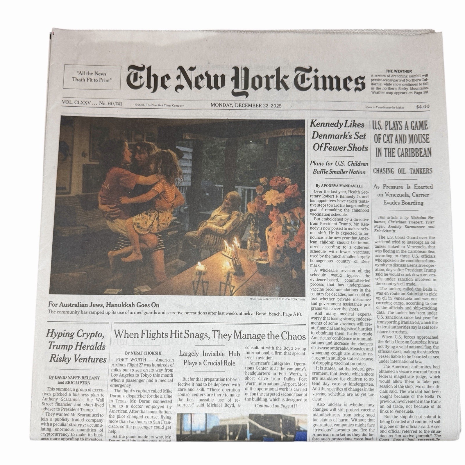 The New York Times Newspaper December 22 2025 Complete Print Paper UNREAD NYT