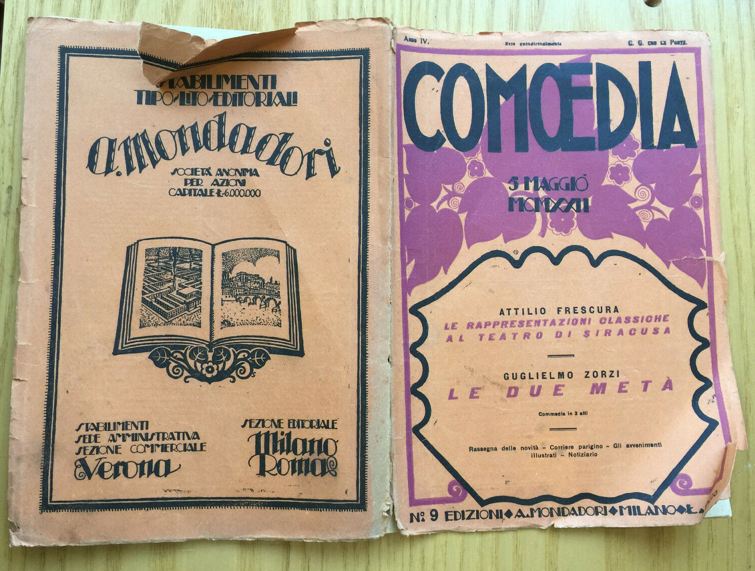 MONDADORI COMOEDIA PERIODICO COMMEDIA E VITA TEATRALE N 9 1922 A. FRESCURA 2/19