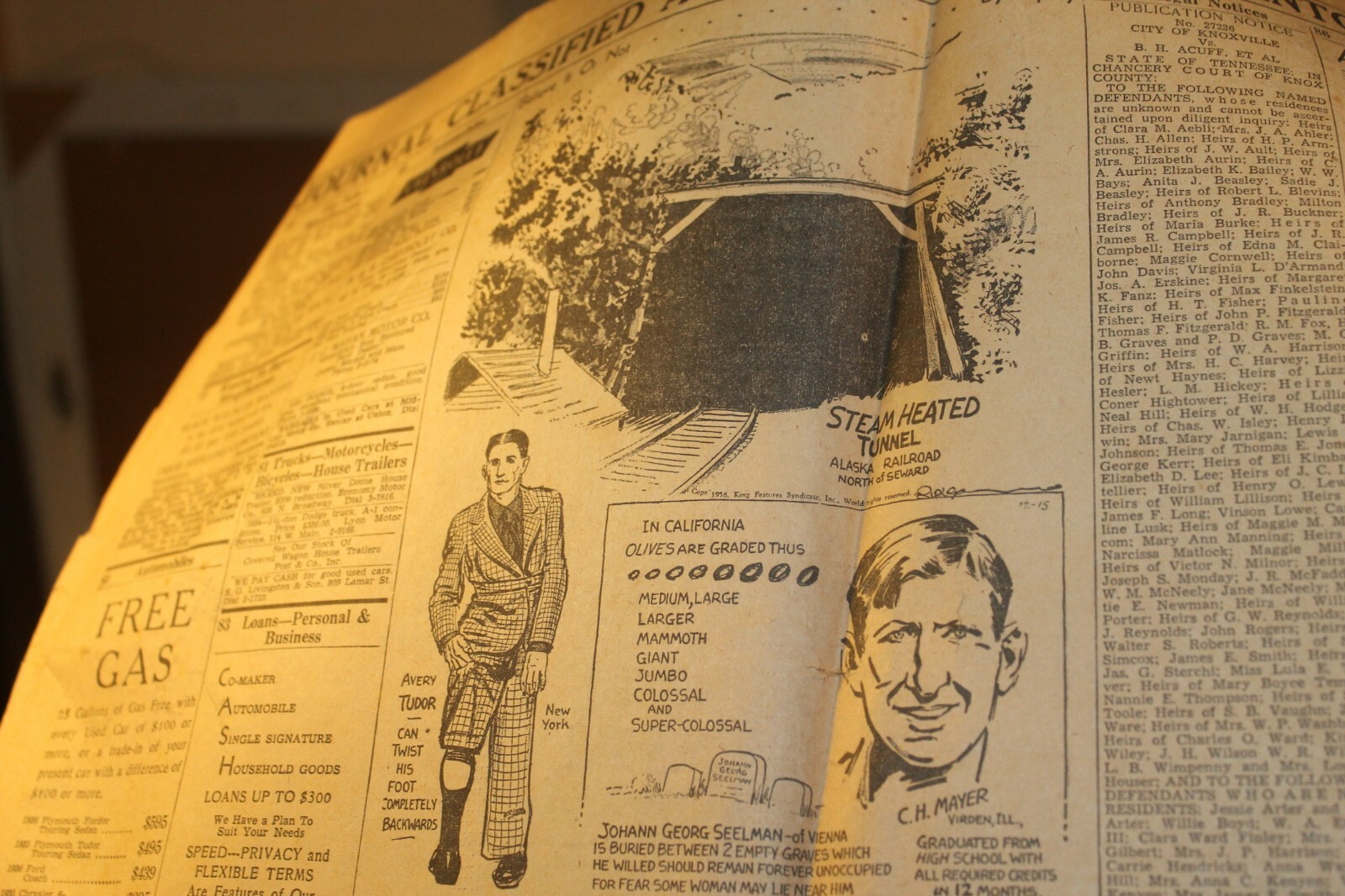 December 15, 1936 Knoxville Partial Journal Santa Ripley Cartoon Tennessee Vols