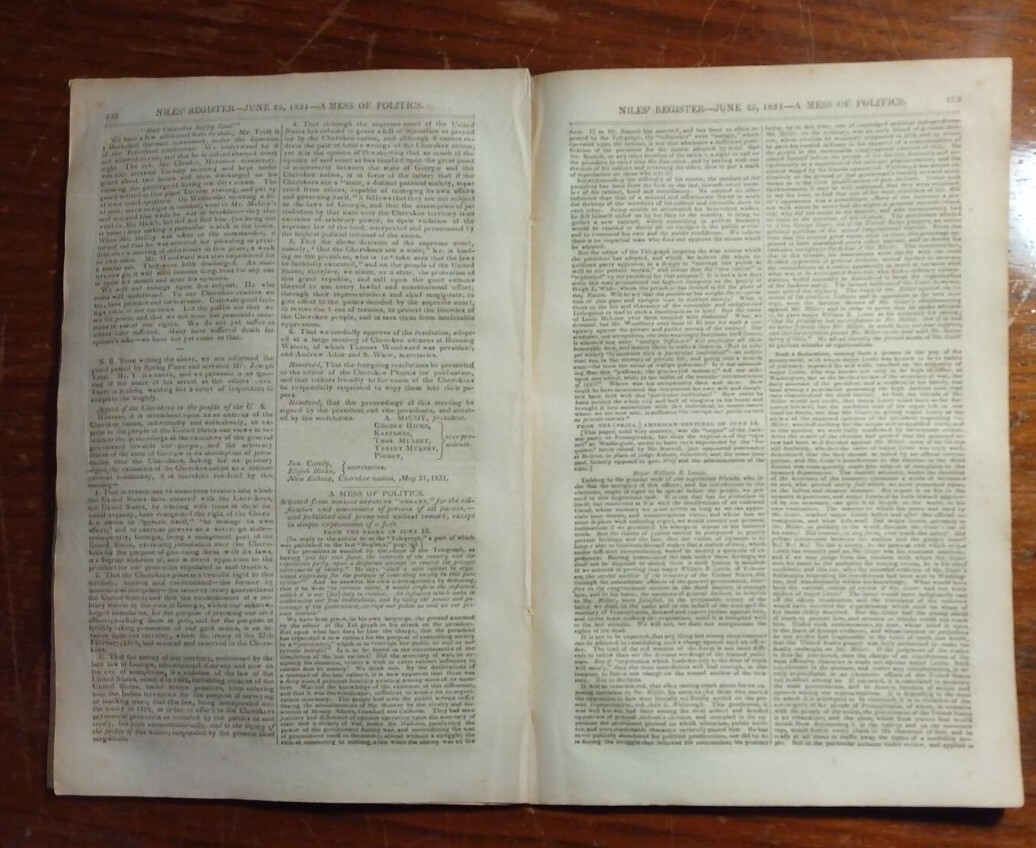 1831 Niles Weekly Newspaper – Cherokee & Creek Indian Affairs – US Cotton Trade