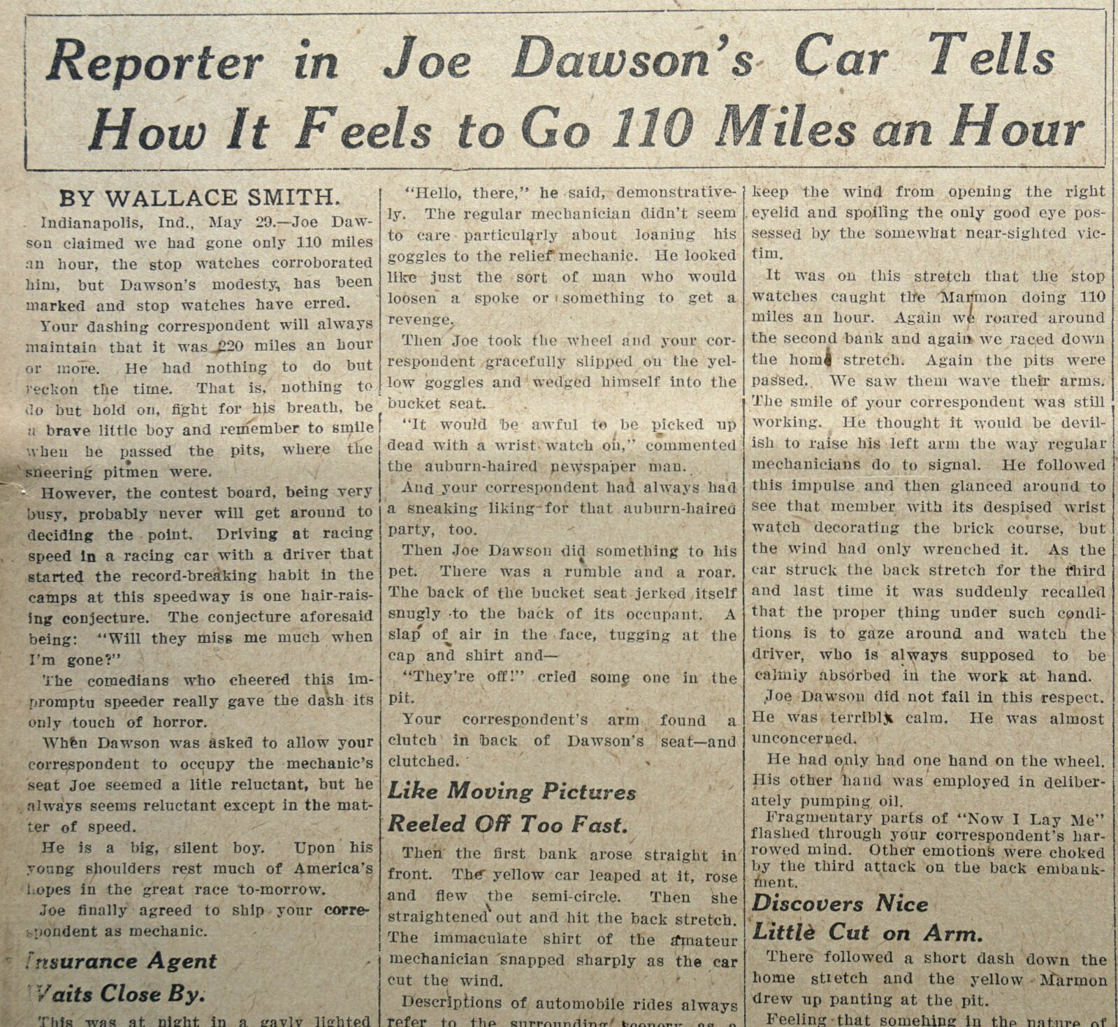 1914 Chicago Sports Page – Indianapolis 500 Ralph De Palma Withdraws