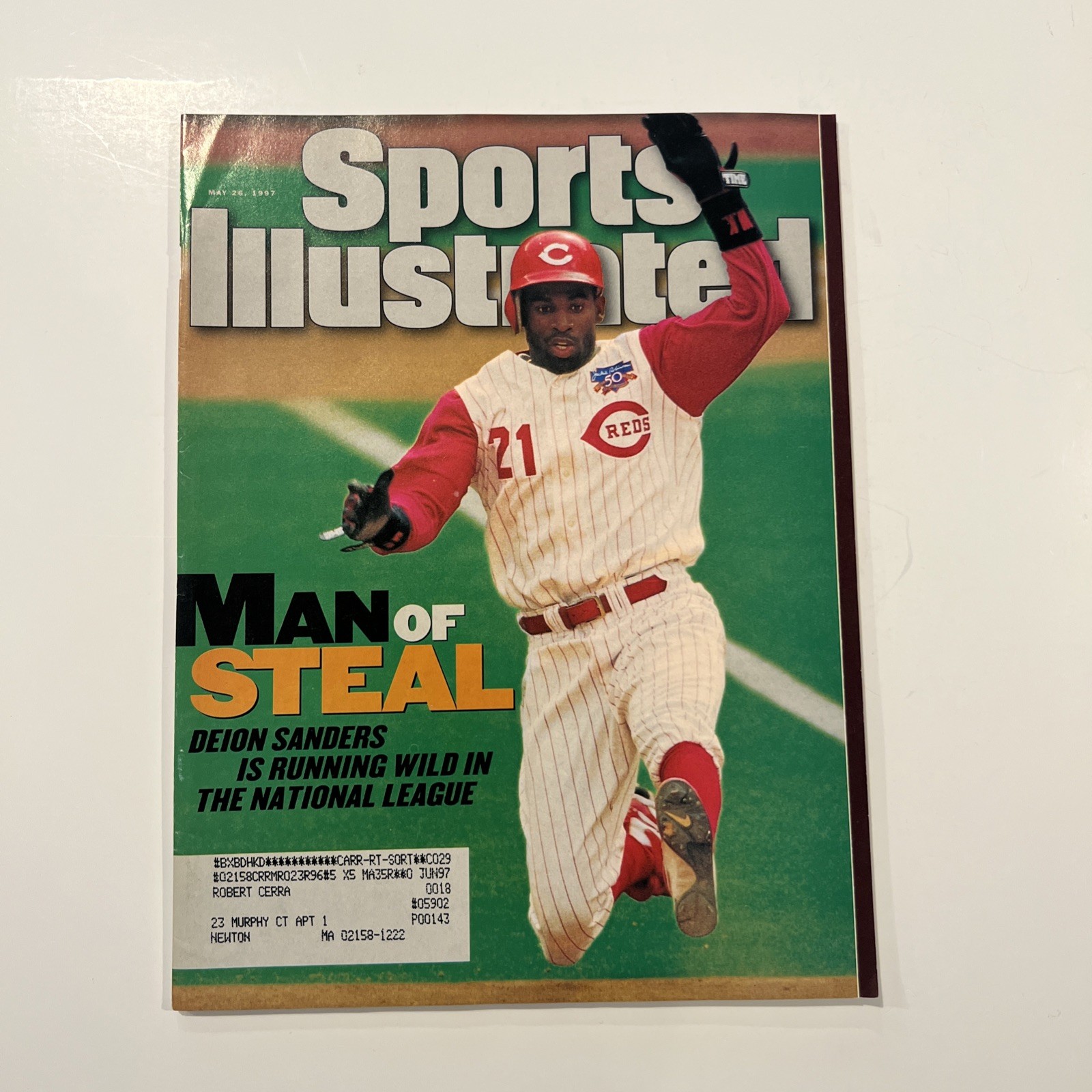 1997 Deion Sanders Cincinnati Reds Baseball Sports Illustrated Magazine.