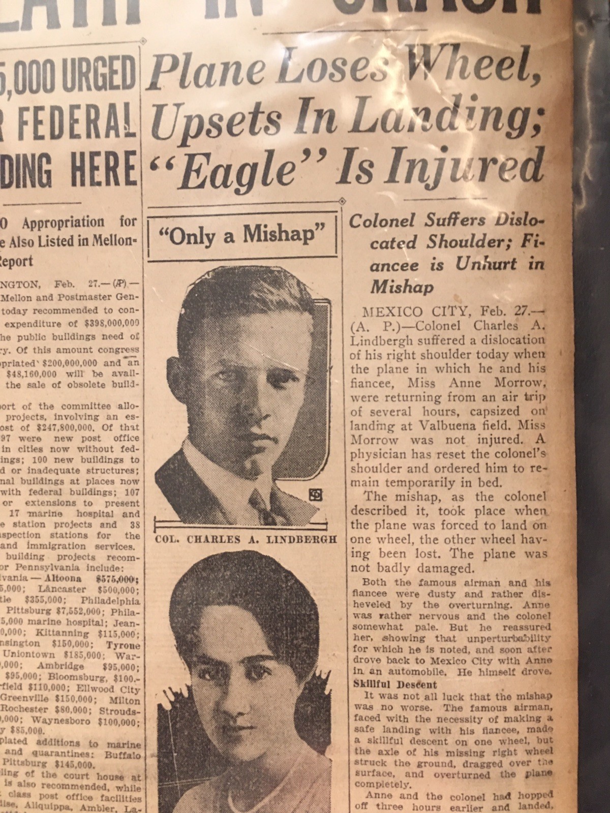 Charles Lindbergh Crash Plane 1929 Altoona PA Newspaper