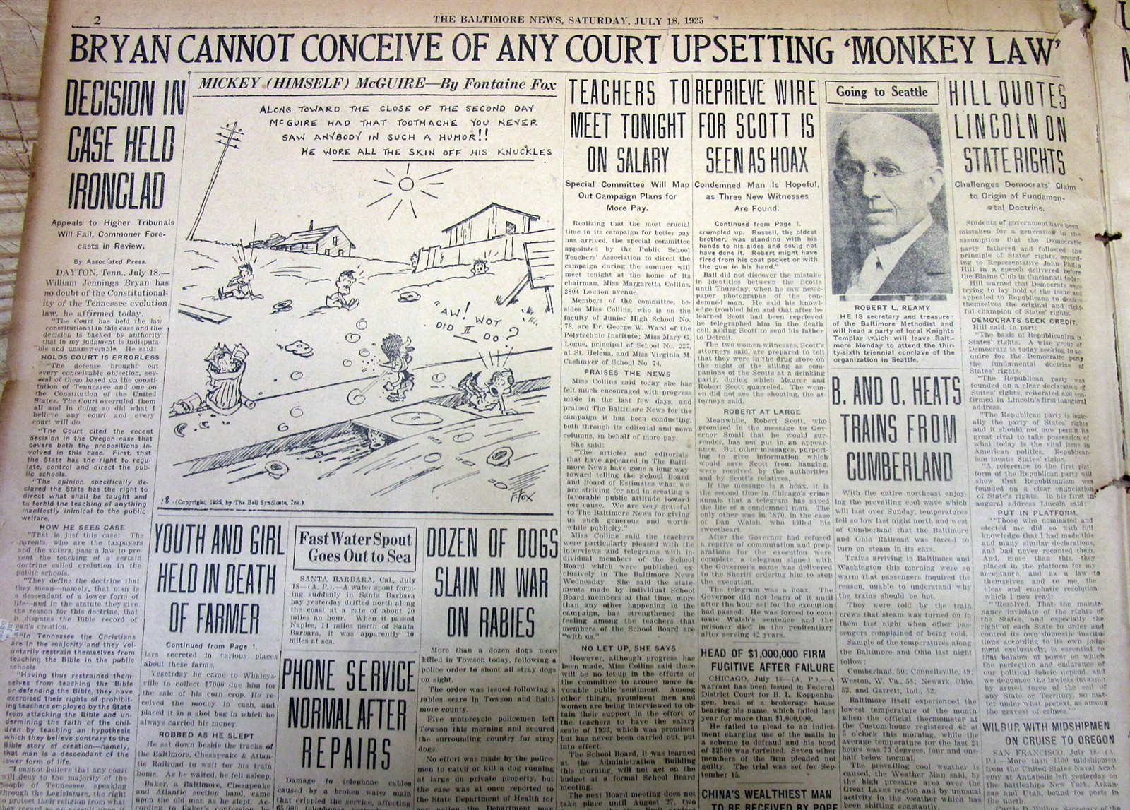2 1925 hdl newspapers SCOPES “monkey” TRIAL Dayton Tennessee THEORY OF EVOLUTION