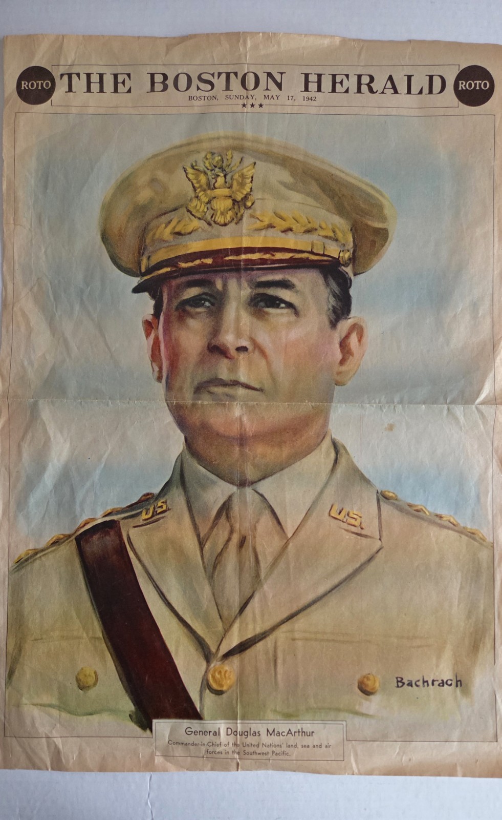 Newspaper GENERAL Douglas MacArthur BOSTON The Boston Herald Sun May 17th 1942