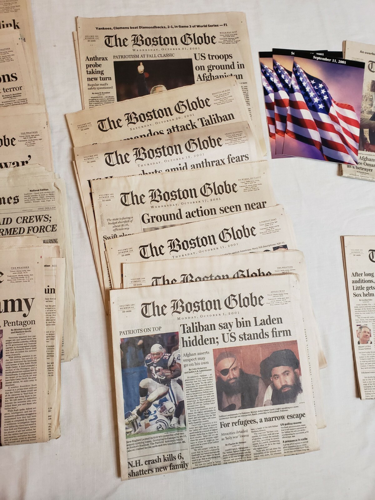 Large September 11, 2001 The Boston Globe Newspaper Lot – War on Terror Reports