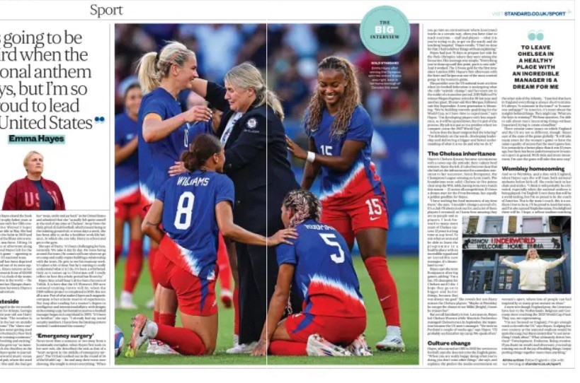 Emma Hayes Interview Women Football WSL Chelsea FC USA Newspap Article Nov 2024