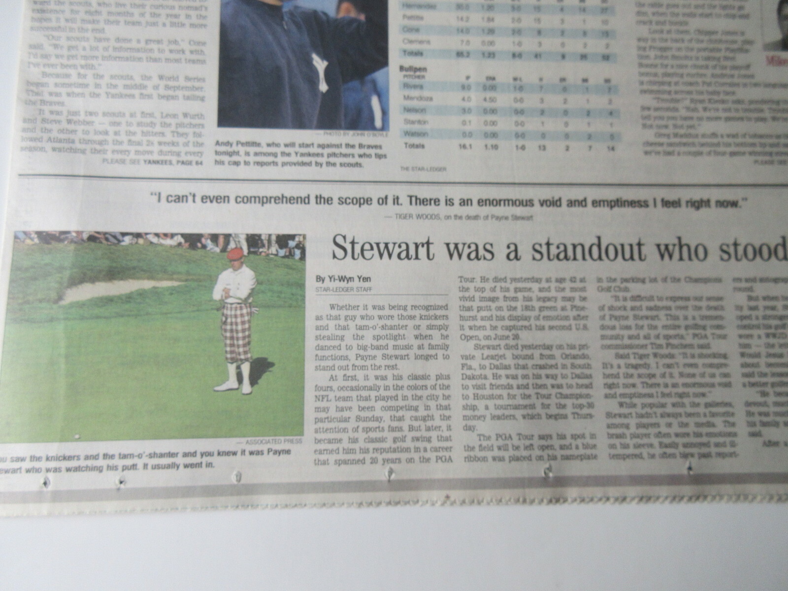 PAYNE STEWART DIES IN PLANE CRASH OCTOBER 26, 1999 THE STAR-LEDGER newspaper