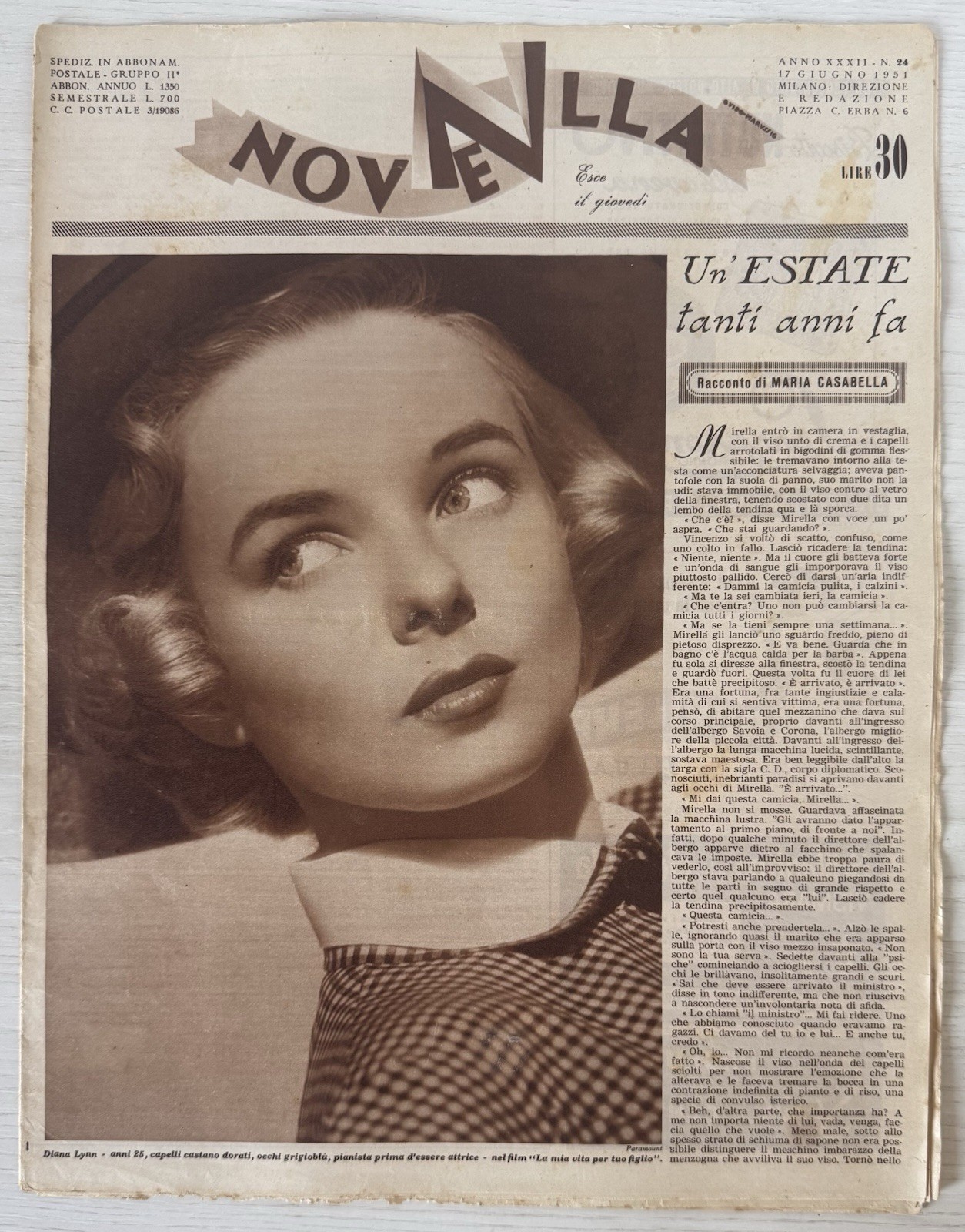 NEWS women’s literary magazine rizzoli No.24 1951 year XXXII diana lynn