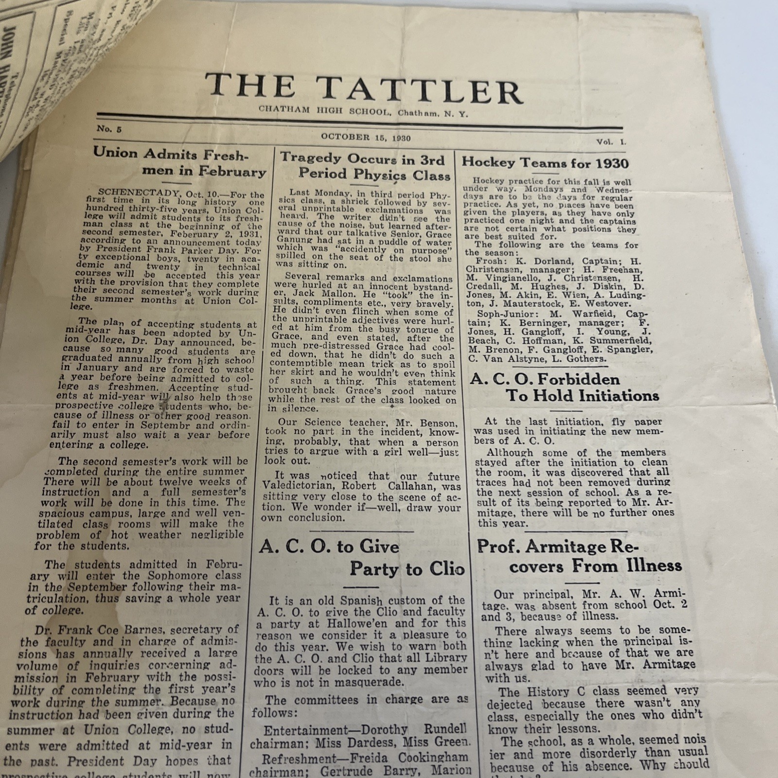 Lot 30+ High School Newspapers The Tattler 1930-1934 Chatham NY Columbia County