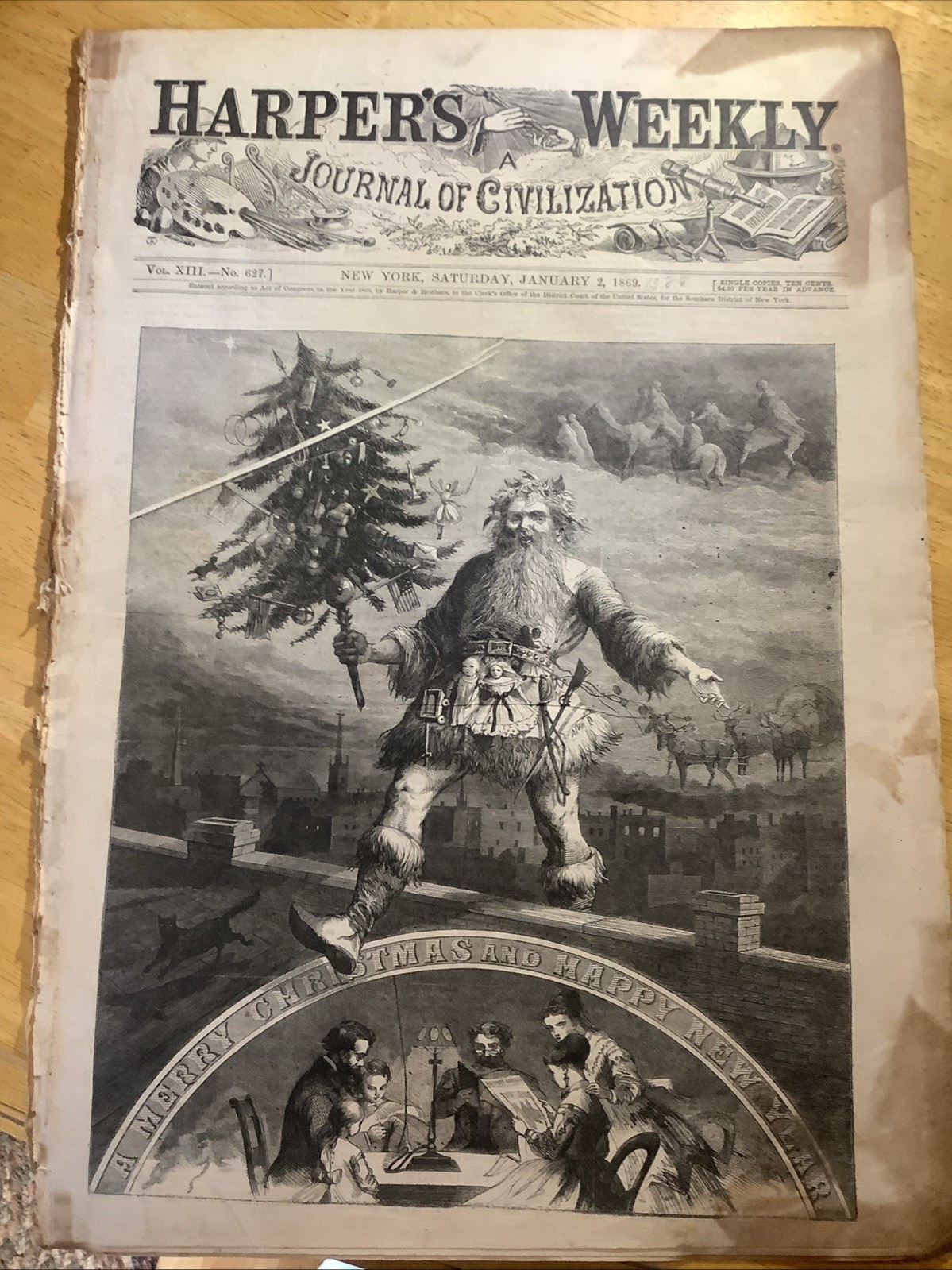1869 HARPER’S WEEKLY NEWSPAPER ~ SANTA COVER ~ WINSLOW HOMER PRINT