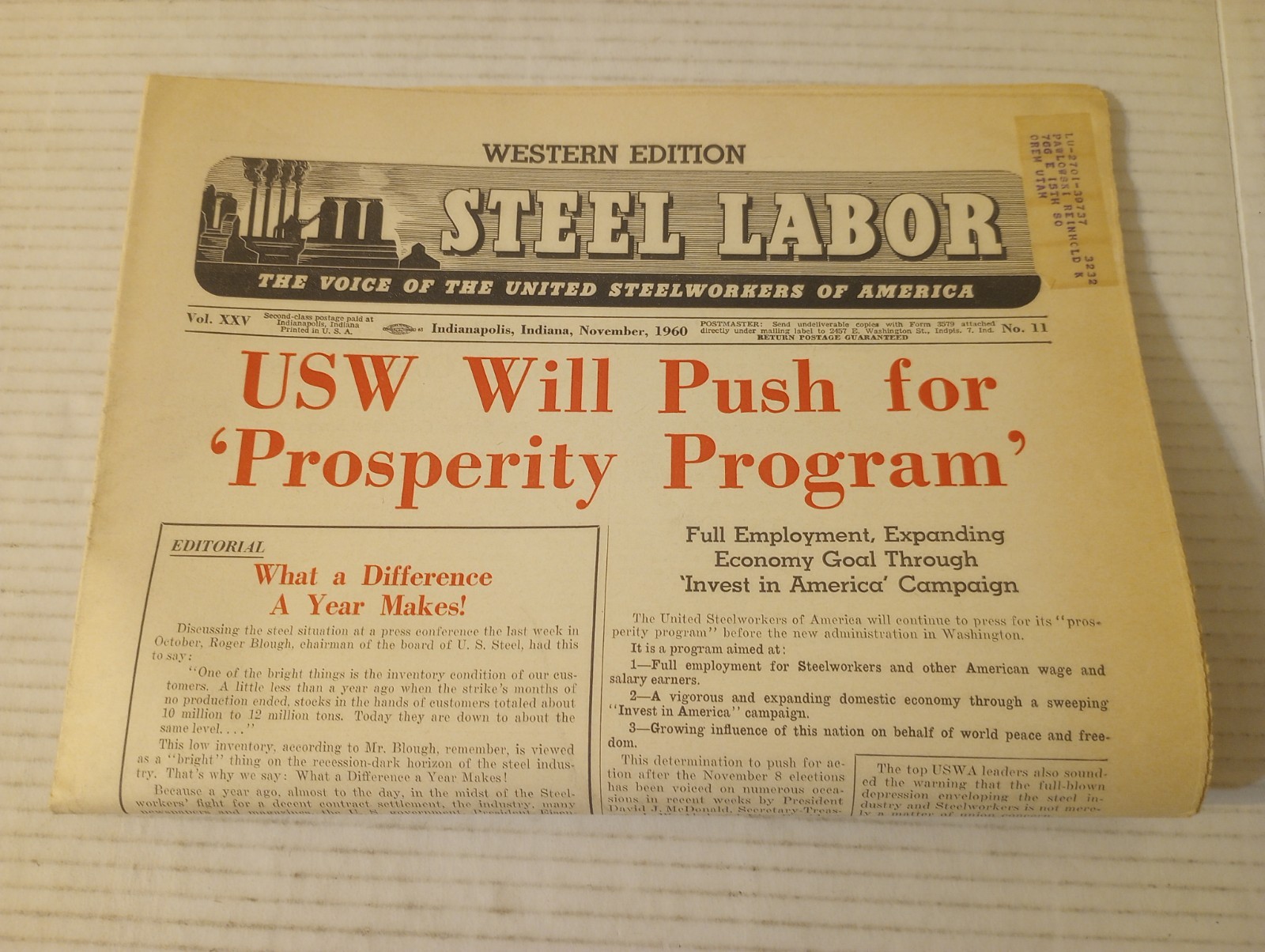 Steel Labor USW Western Edition November 1960 Nixonland