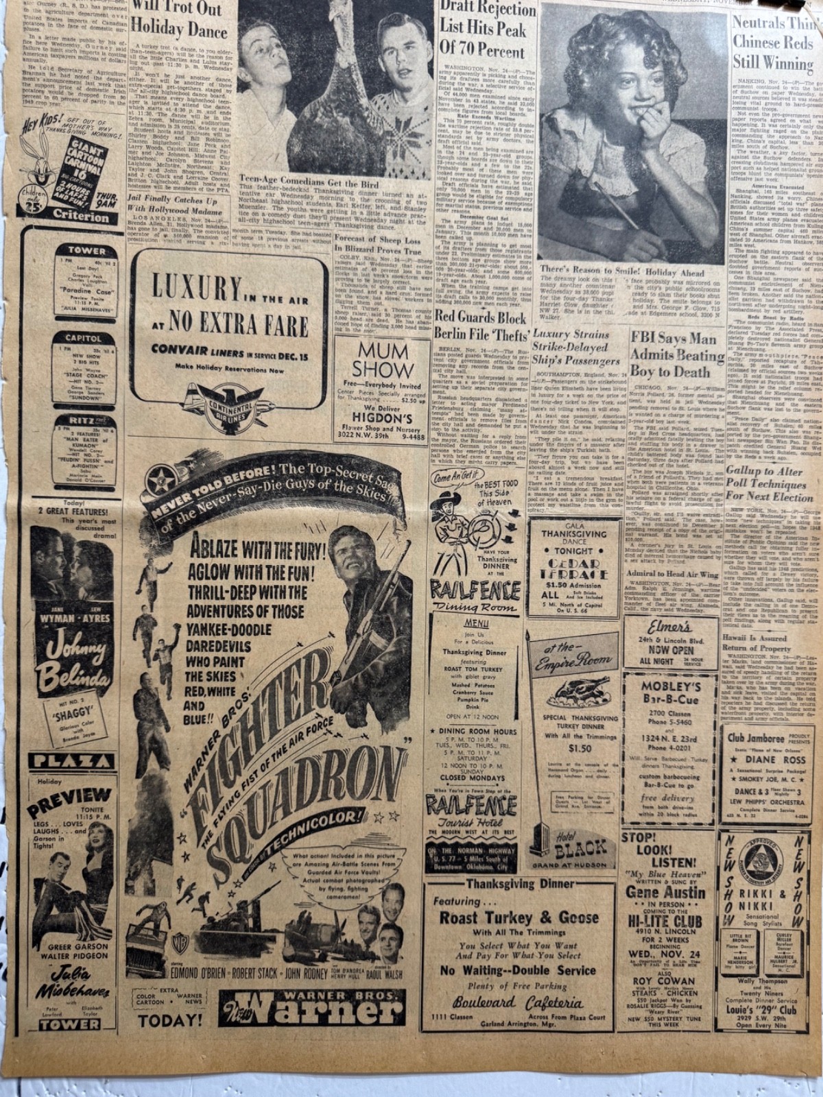 1948 NOV. MOVIE ADS TWENTY OKLA. CITY NEWSPAPER PAGES WITH LOTS OF ADS